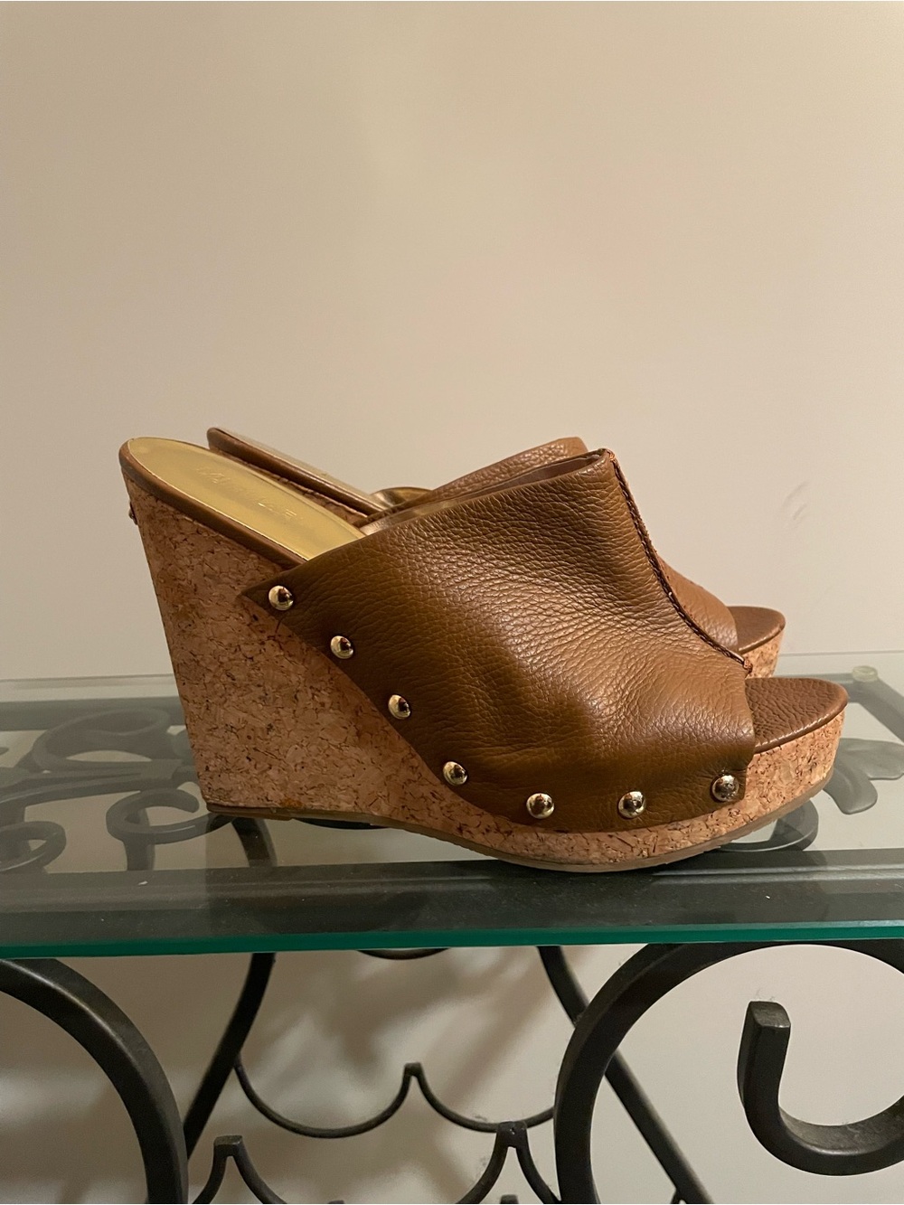 Michael Kors Brown Cork Wedge Slide with Stud Details 11